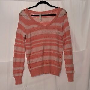 Aeropostale Coral and white Striped Loose nit Sweater sz large